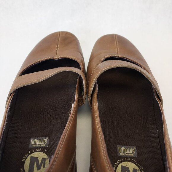 Merrell Brio Saddle Mary Jane Women's Size 8.5 Brown Leather Wedge Comfort Shoes - Picture 11 of 15